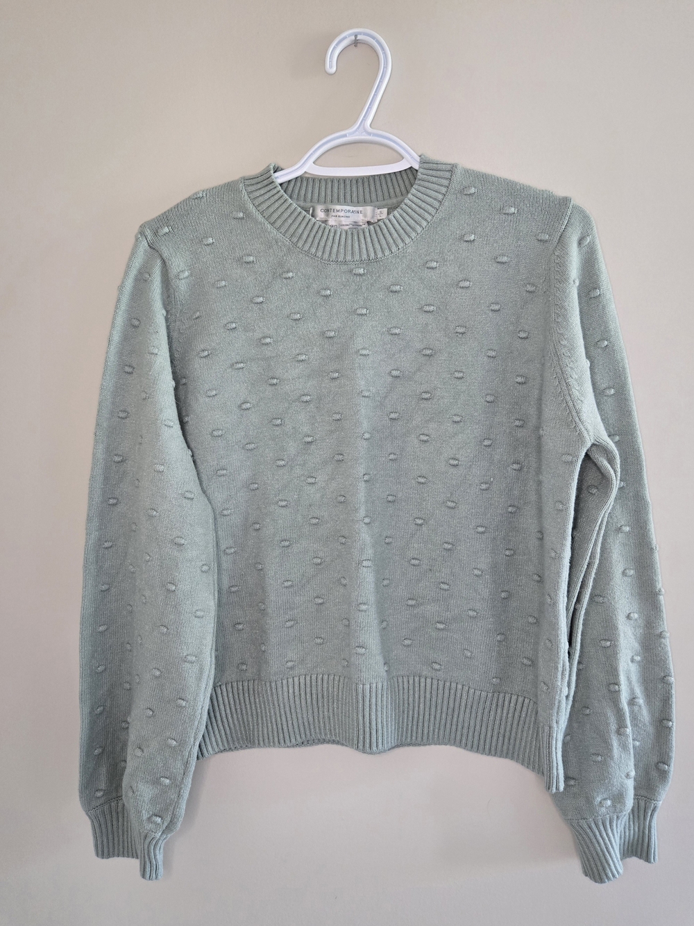 Simons Contemporaine mint seafoam crewneck sweater, raised dot texture, new